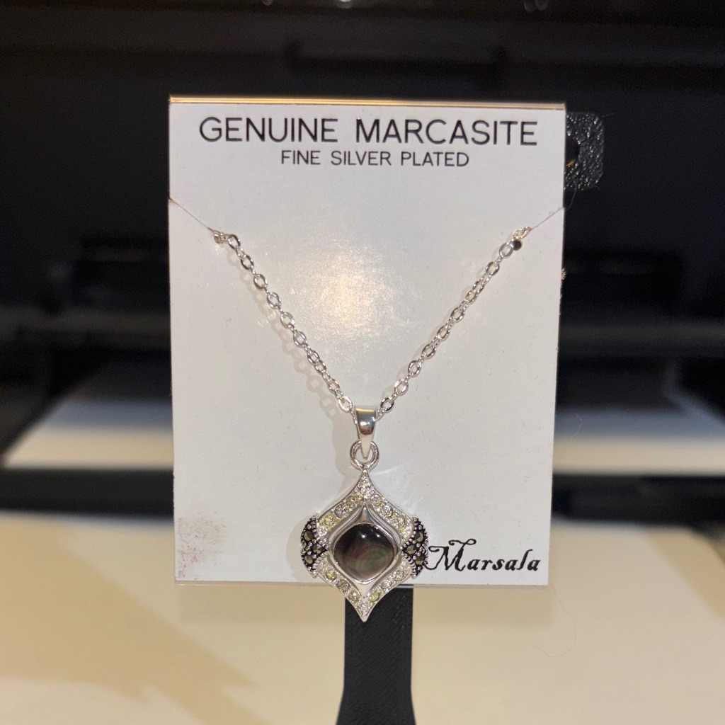 Genuine Marcasite Silver-Plated Pendant Necklace - BlackGray 35$